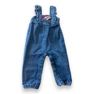 Hanna Andersson Rainbow Heart Ruffle Strap Overalls 18-24 Months
